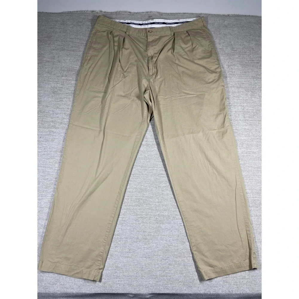 Polo Ralph Lauren Polo Golf Chino Pants Mens 42X32 Khaki Tan Pleated Cotton